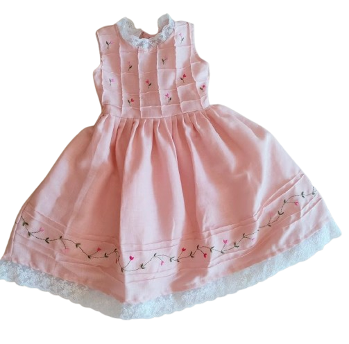 Linen Blend Embroidery Dress Frock for Girls