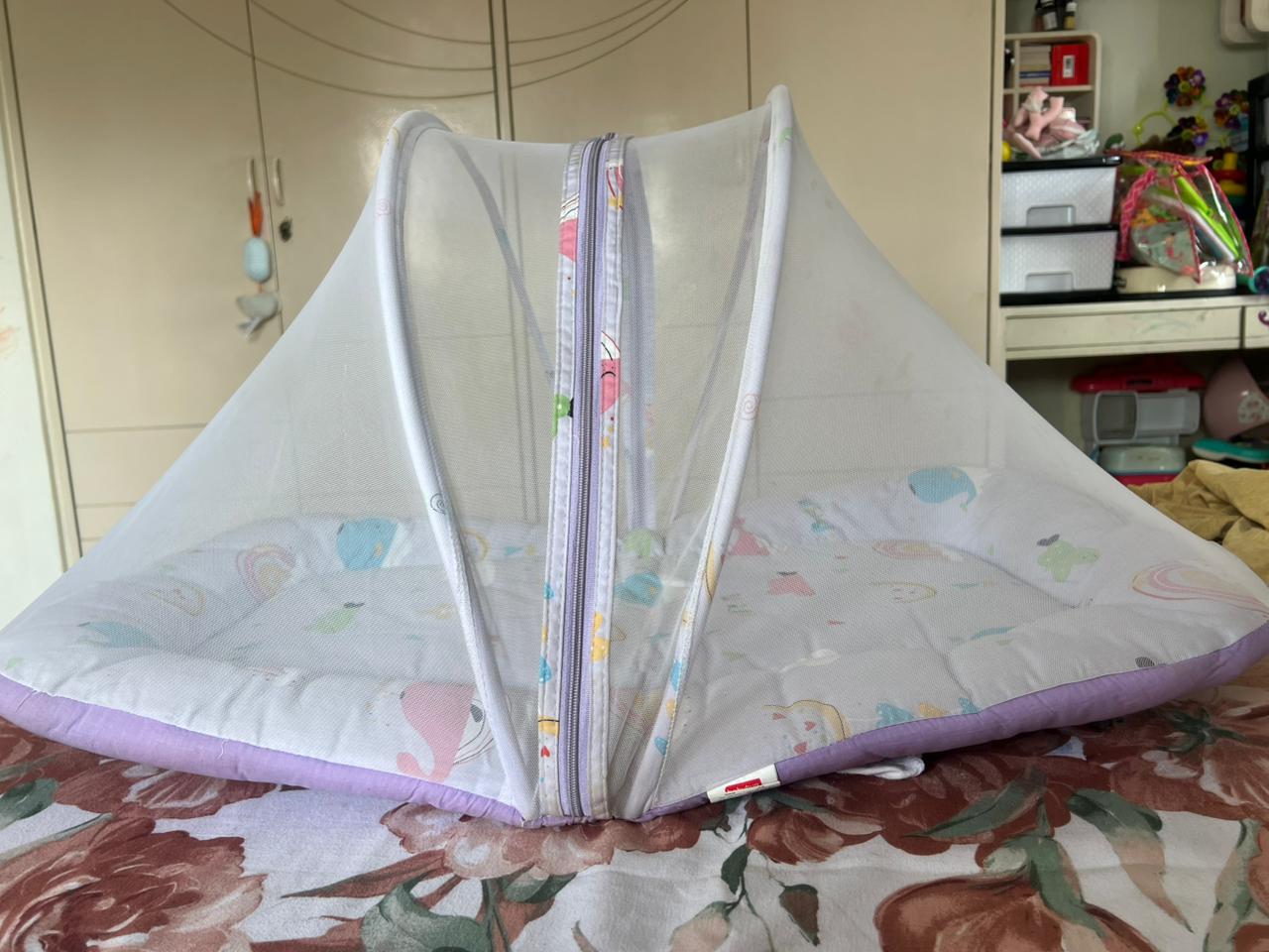 Babyhug Cotton Bedding Set with Mosquito Net Whale Print