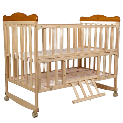Mee Mee Premium Wooden Baby Cot (Mattress + Mosquito Net)
