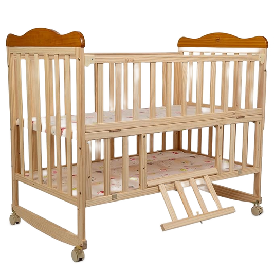 Mee Mee Premium Wooden Baby Cot (Mattress + Mosquito Net)