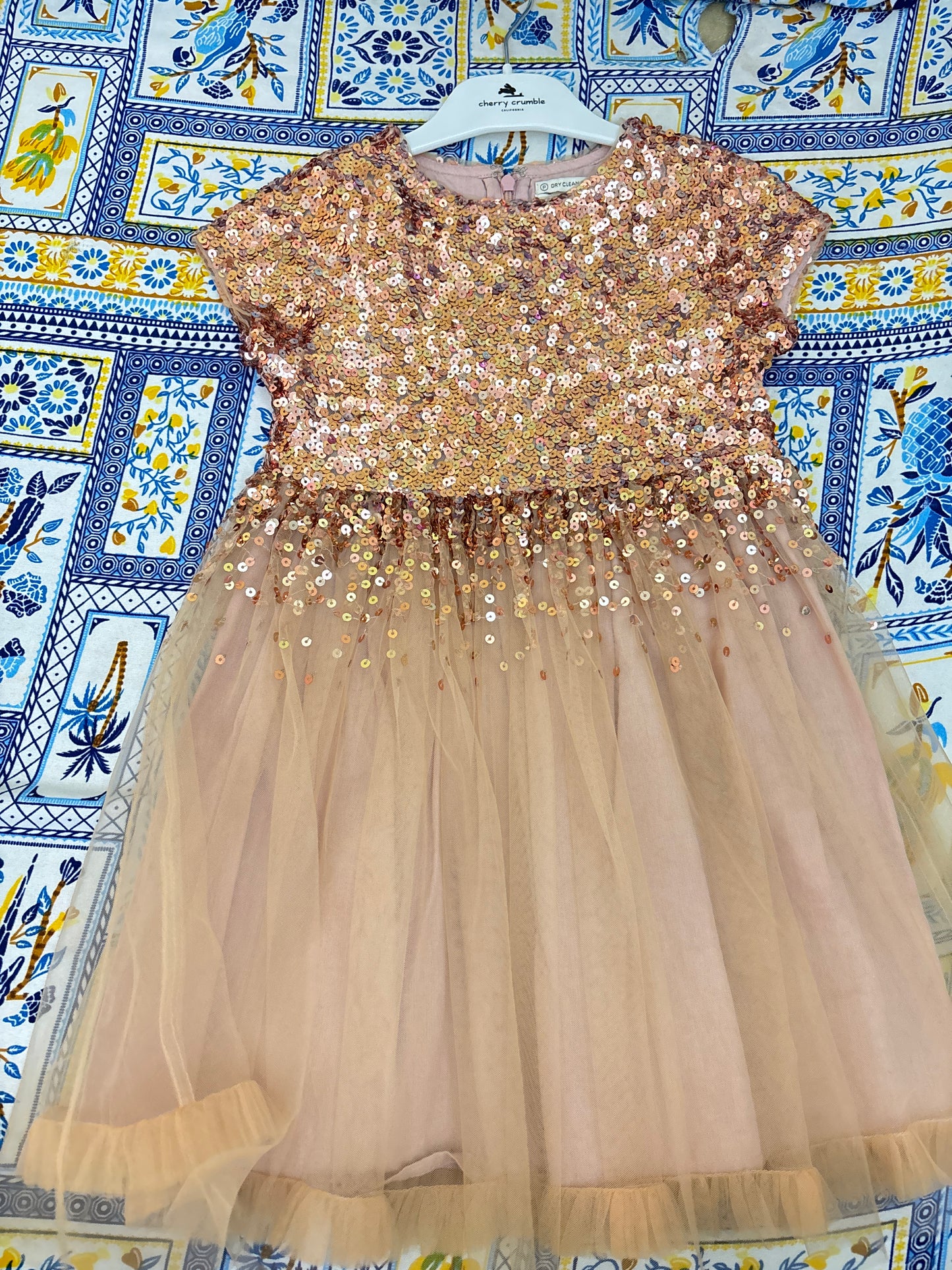 Cherry Crumble Girls Peach Embellished Glitter Party Dress