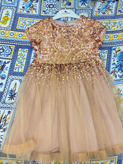Cherry Crumble Girls Peach Embellished Glitter Party Dress