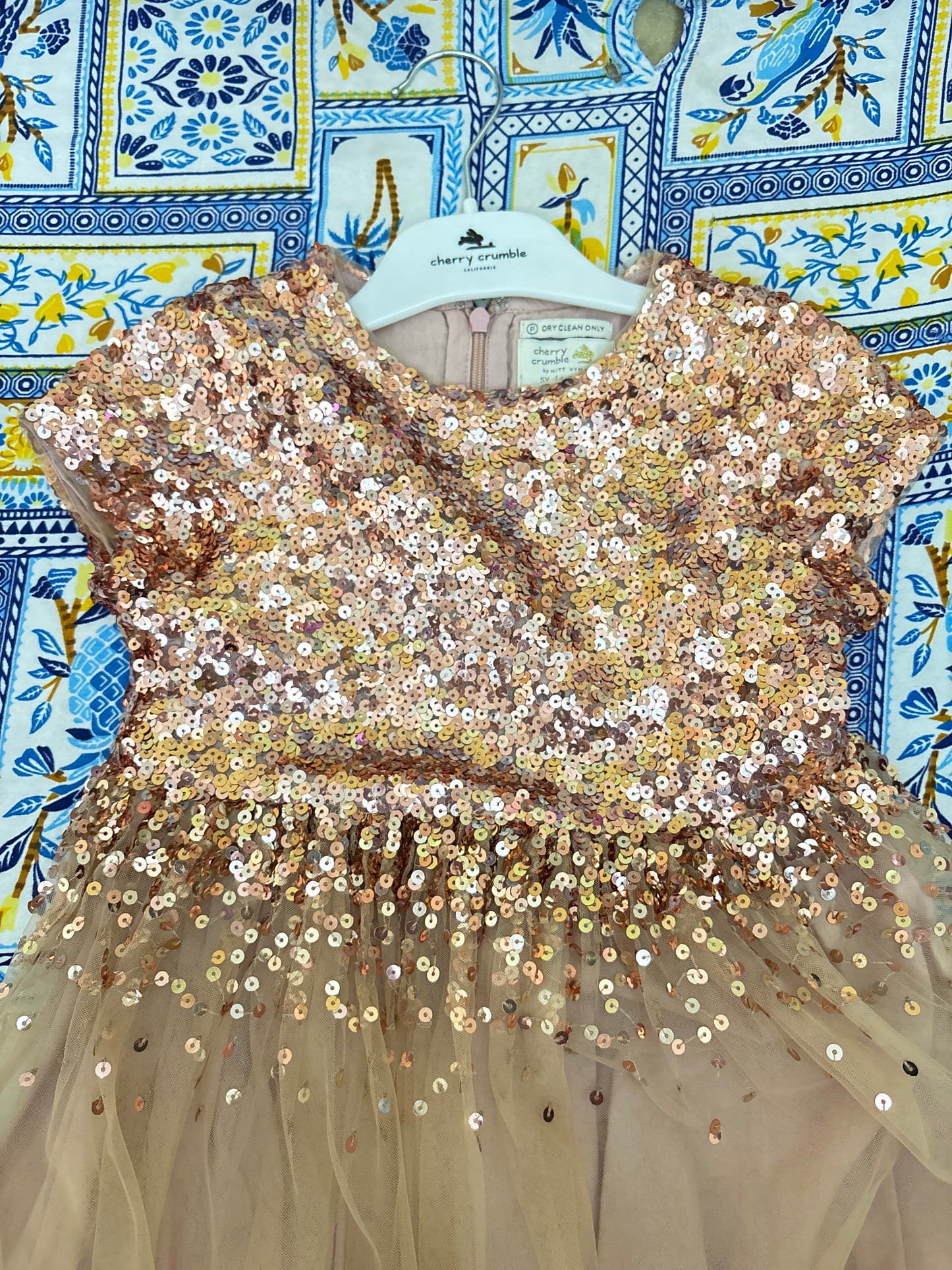 Cherry Crumble Girls Peach Embellished Glitter Party Dress