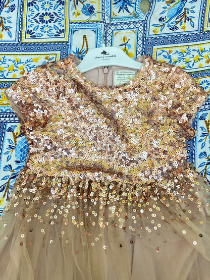 Cherry Crumble Girls Peach Embellished Glitter Party Dress