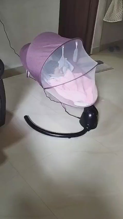BAYBEE Automatic Electric Swing Cradle for New Born Baby with Adjustable Speed, Remote | Infant Baby Rocker, with Mosquito Net, Safety Belt, Music & Toys (Lite Pink)