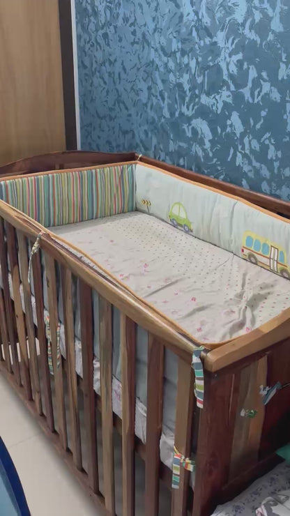 Wakefit 3-in-1 Baby Cot | 1 Year Warranty | Baby Crib, Wooden Cradle for Baby, 2-Level Height Adjustable - Megatron (Natural Sheesham, Crib Convertible to Kids' Bed)