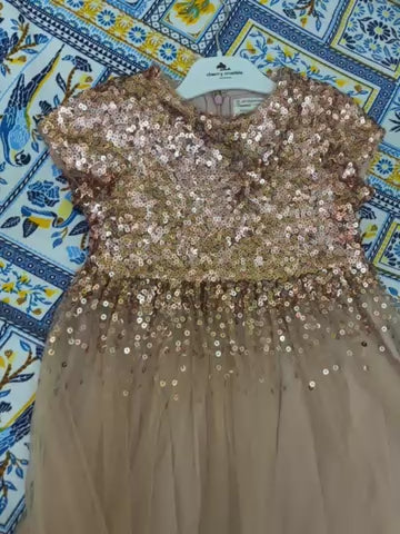 Cherry Crumble Girls Peach Embellished Glitter Party Dress