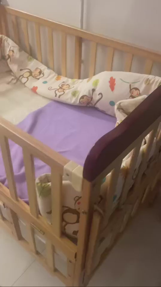 Babyhug Hamilton Wooden Cot with Mattress and Bumper