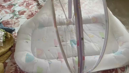 Babyhug Cotton Bedding Set with Mosquito Net Whale Print