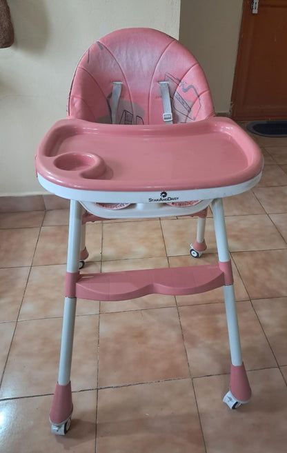 StarAndDaisy Baby High Chair Recline Highchair/Baby Feeding Chair with Height Adjustable Seate/Upgraded Kids High Chair with Wheel and PU Cushion pad (Sunshine-Orange)